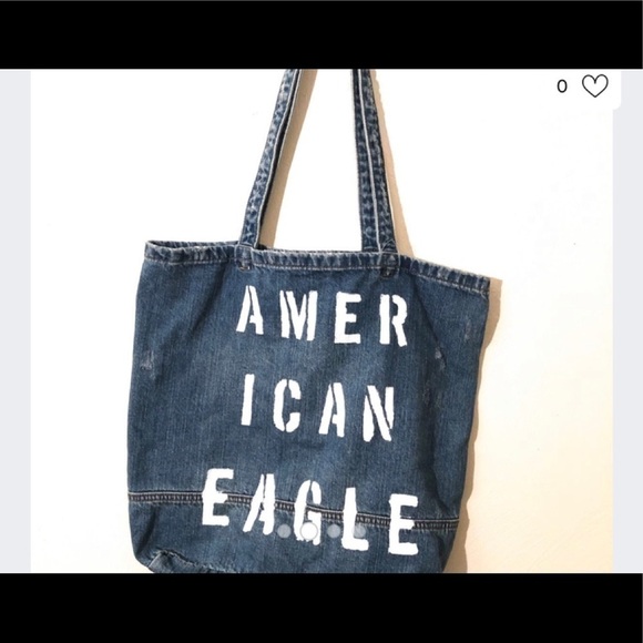 American Eagle Outfitters Handbags - American Eagle Distressed Denim Logo Tote